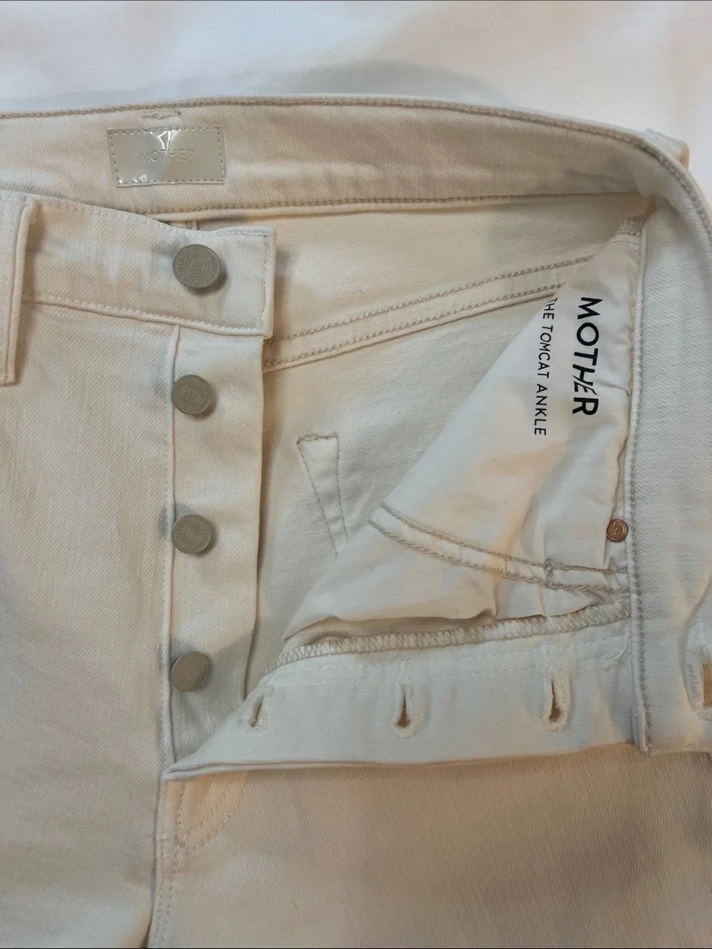 MOTHER The Tomcat Ankle Cream Puffs High Rise Straight Leg Jean Off White 27